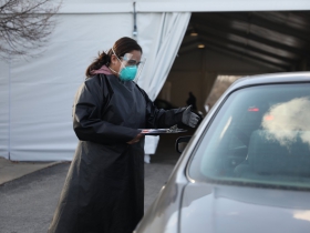 Drive through testing at Parkway Clinic