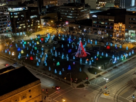 Holiday lights in the square