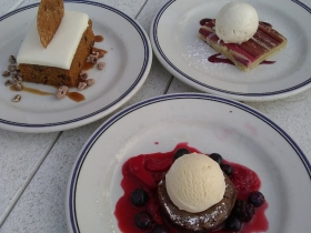 Carrot Cake, Flourless. Chocolate Cake. Rhubarb Tart