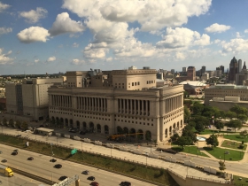 Milwaukee County Courthouse viewed from an apartment in Catholic Financial Life Building