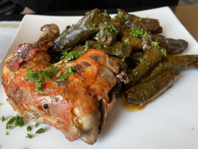 Dawalee, stuffed grape leaves with chicken
