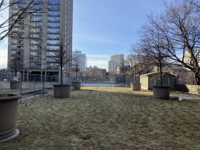 Landscaping, pool walls and the fountain have been removed from the courtyard.