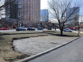 Temporary parking spaces for construction.