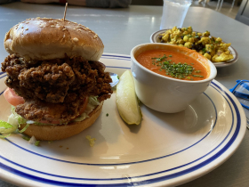 Fried Chicken Sammie with Tomato Soup