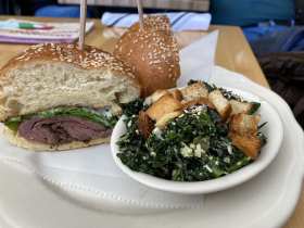 Sirloin Steak Sandwich and Kale and Broccolini Salad