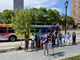 Officials at unveiling of 2023 MCTS Pride bus