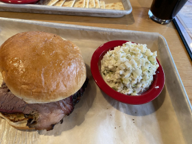 Brisket sandwich and slaw