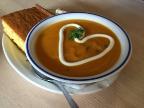 Carrot cilantro soup and cornbread