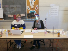 Clare Kuehnen, left, Maureen Goldblatt, right, at Atkinson Branch Library