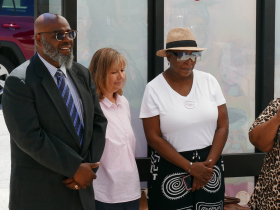 Kevin Pumphrey, MCTS Director of Transportation, Barbara Beck-Clayton, professor at Carroll College, and Debra Gillispie