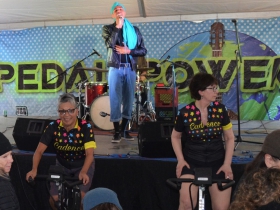 Lex Allen and Cadence Cycling Milwaukee at the pedal-powered stage of Rock the Green
