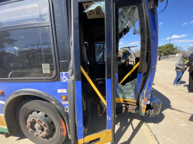 MCTS bus struck by Reckless Driver. Photo by Graham Kilmer.