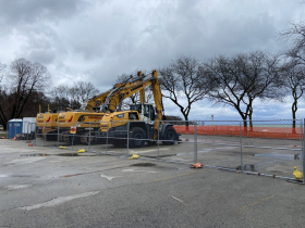 Heavy construction equipment in North Point parking lot