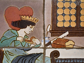 The queen eats her bread honey