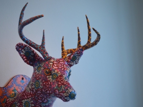 Rose and Daisy deer head by Lon Michels