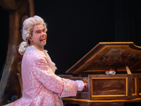 Zach Thomas Woods (Wolfgang Amadeus Mozart) in Skylight Music Theatre’s production of Amadeus running January 23 through February 8, 2026.