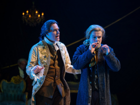 Matt Daniels (Antonio Salieri) and Zach Thomas Woods (Wolfgang Amadeus Mozart) in Skylight Music Theatre’s production of Amadeus running January 23 through February 8, 2026.
