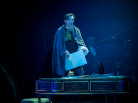 Thomas Woods (Wolfgang Amadeus Mozart) in Skylight Music Theatre’s production of Amadeus running January 23 through February 8, 2026.