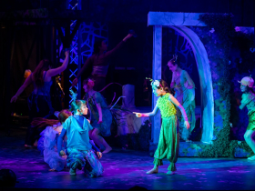 Lainey Techtmann (Puck), Finley Brown (Orchid), and cast in Skylight Music Theatre’s production of A ROCKIN’ Midsummer Night’s Dream running April 10 through 26, 2026