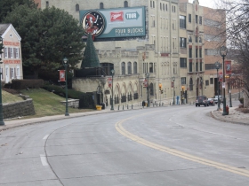 The former Watertown Plank Road winds its way through the Miller Brewery Complex