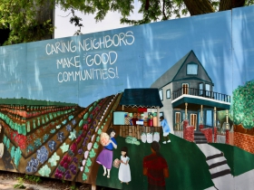 The Walnut Way mural on North 17th Street was refreshed by Artworks for Milwaukee in 2018