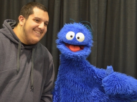 Youtuber Arlo [R] greets a fan