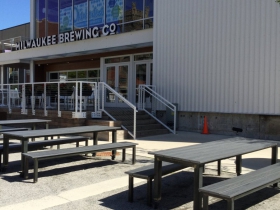 Entrance to the Glass + Griddle and Milwaukee Brewing Co.