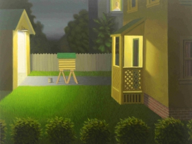 Building a Place for a Black Dog. Oil on canvas 12x13 by Mark Forth