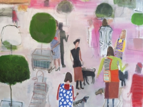 Mark Mulhern: Dog Walkers oil on linen 54x60