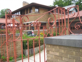 The gate is open at this remarkable Prairie School home.