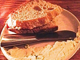 Movida: Bread Starter and Cheese Spread with Guindia Chilis Honey and Orange Glaze.