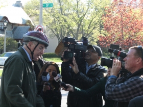 Mayor Tom Barrett speaks to the media before the bike ride.