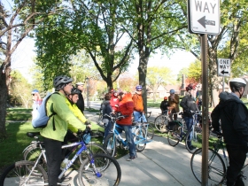 The crowd prepares to ride to City Hall.