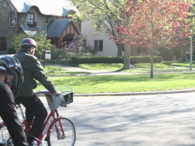 Mayor Barrett leads the bike ride towards downtown.
