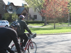 Mayor Barrett leads the bike ride towards downtown.