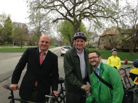 Ald. Nik Kovac, Mayor Tom Barrett, and Dave Steele.