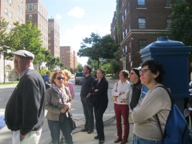 Tourists gather at Cathedral Church of All Saints.